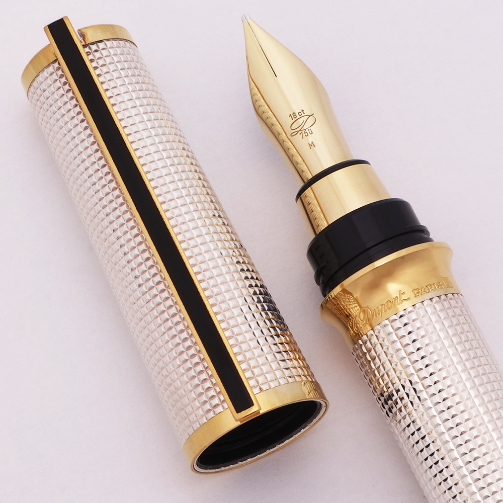 S.T. Dupont 万年筆 星雲　ペン先18金　750 美品 S T Dupont Montparnasse Fountain Pen - Extra-Large, Silver